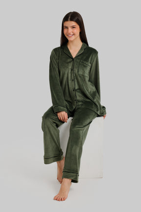 Piped Button-Front Pyjama