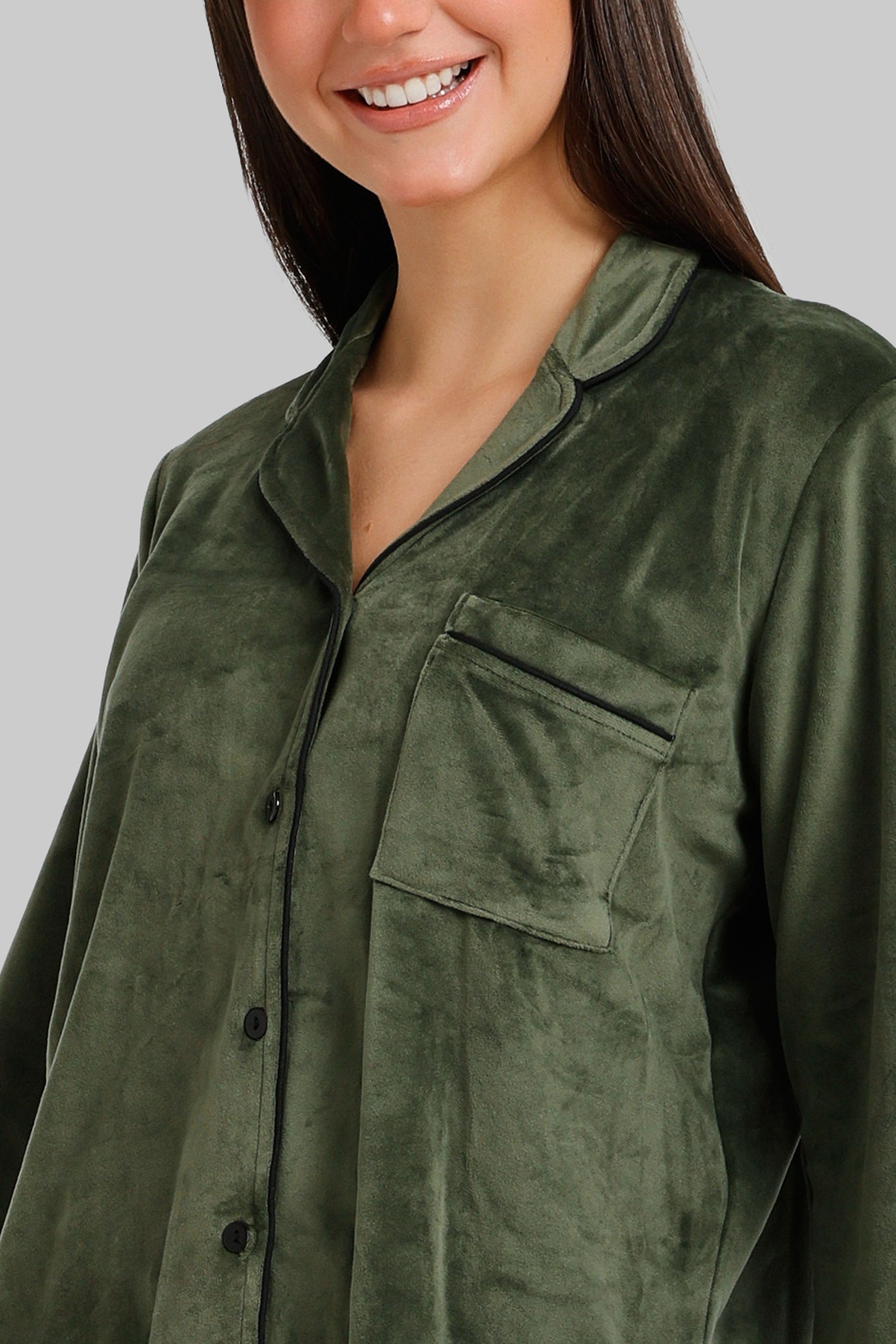 Piped Button-Front Pyjama
