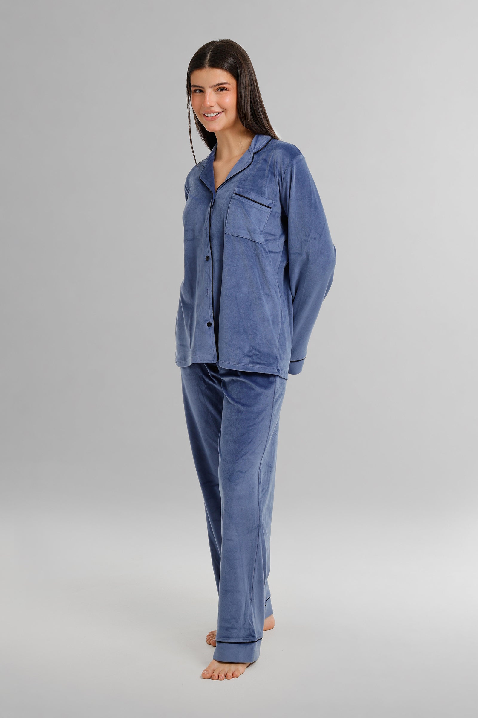 Piped Button-Front Pyjama
