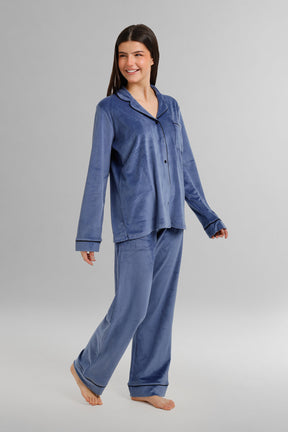 Piped Button-Front Pyjama