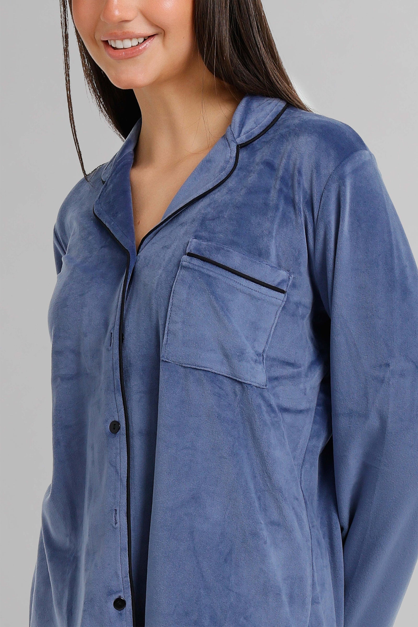 Piped Button-Front Pyjama