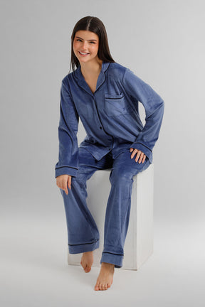 Piped Button-Front Pyjama