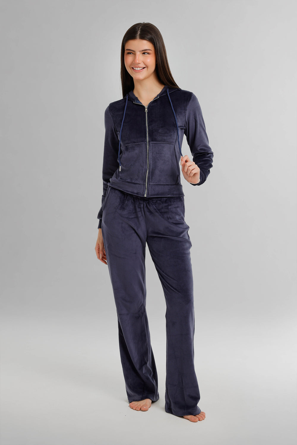 Hooded Zip-Up Velvet Pyjama