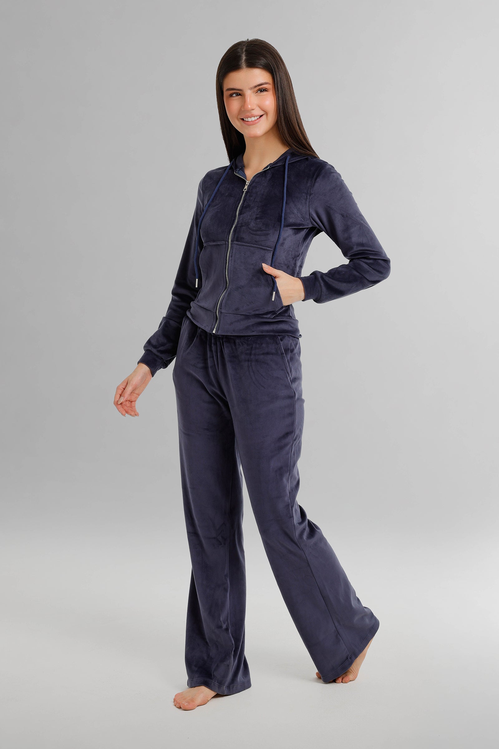 Hooded Zip-Up Velvet Pyjama
