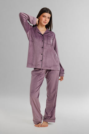 Piped Button-Front Pyjama