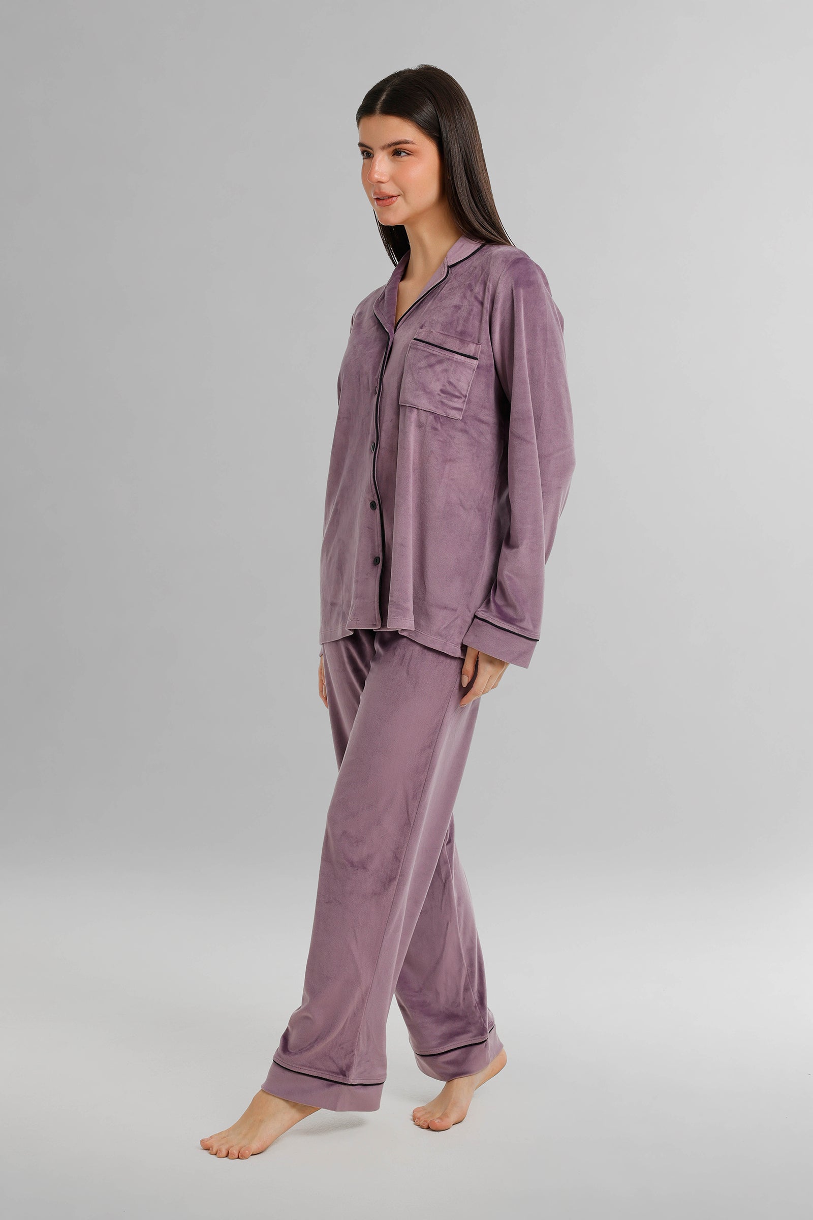 Piped Button-Front Pyjama