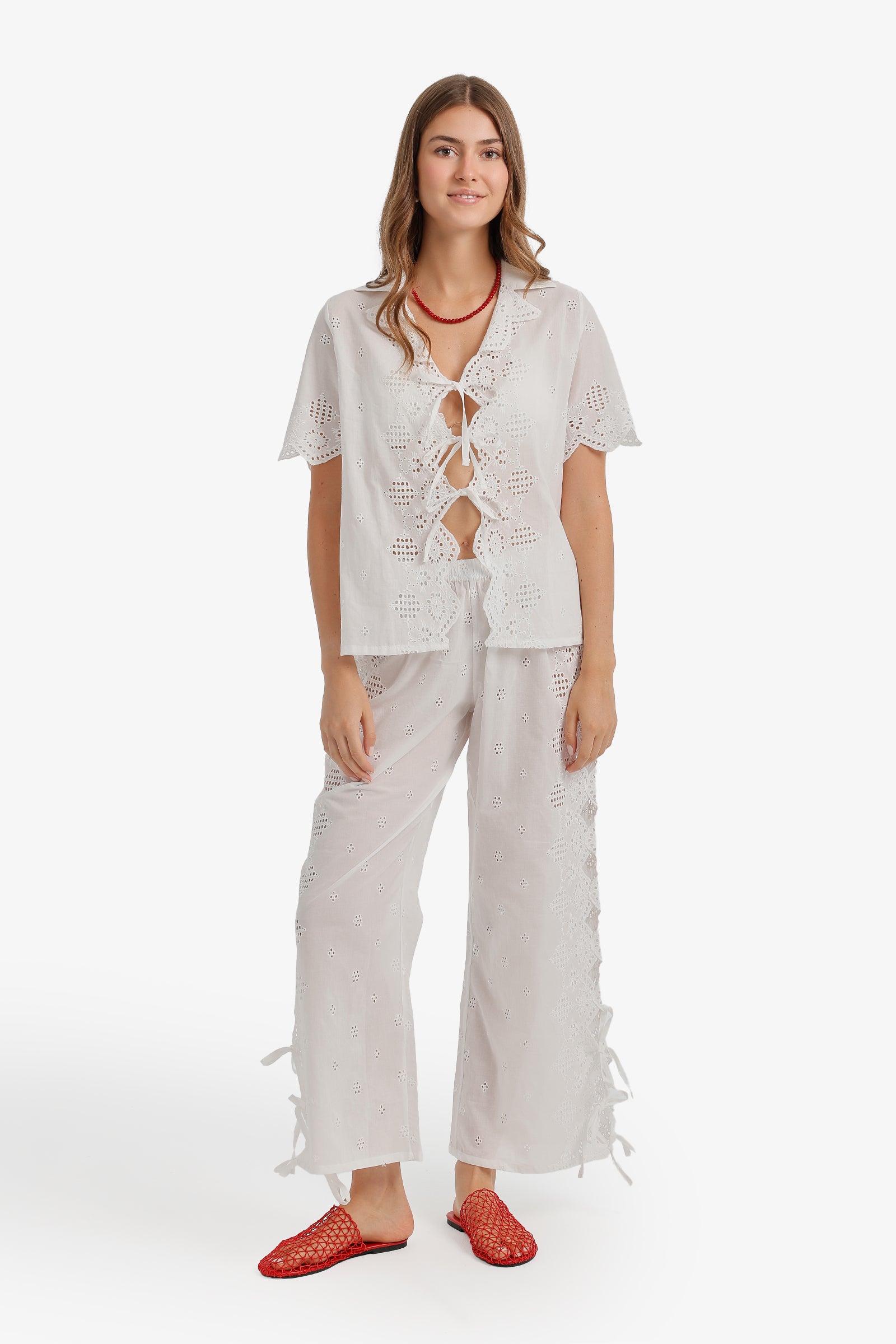 Eyelet Cutout Beach Set