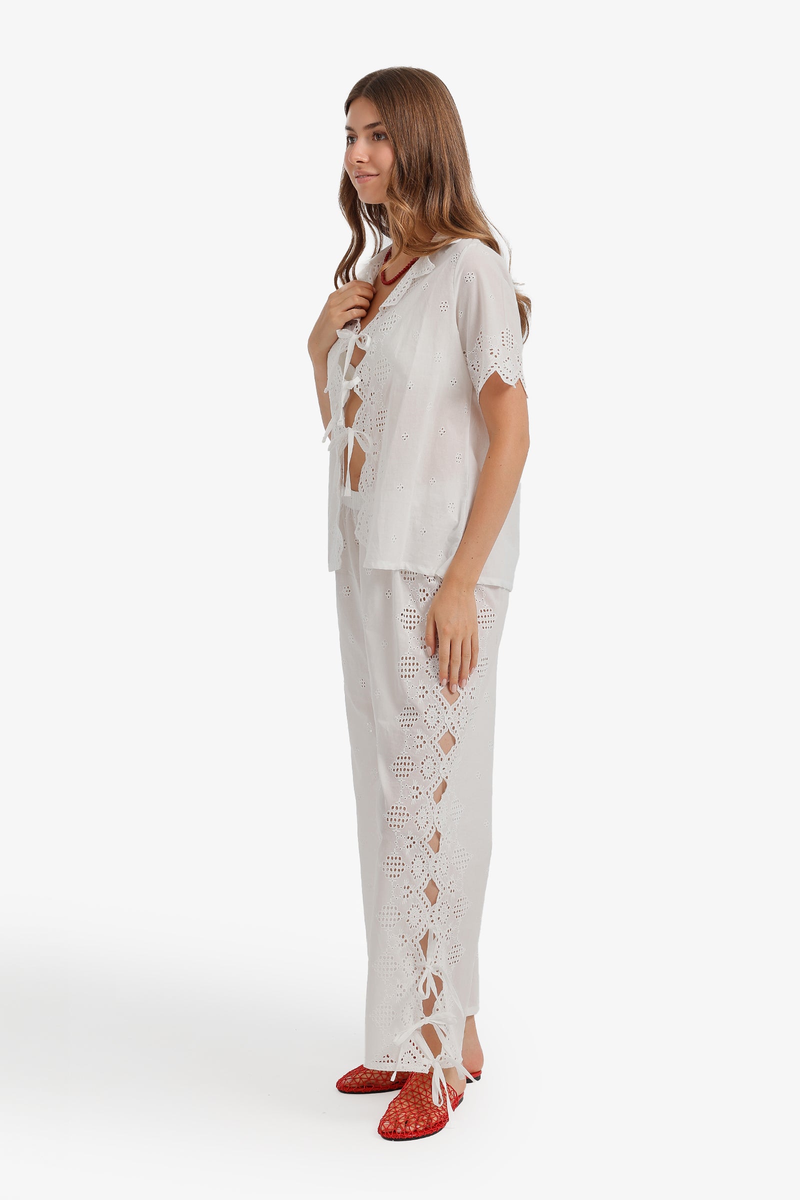 Eyelet Cutout Beach Set