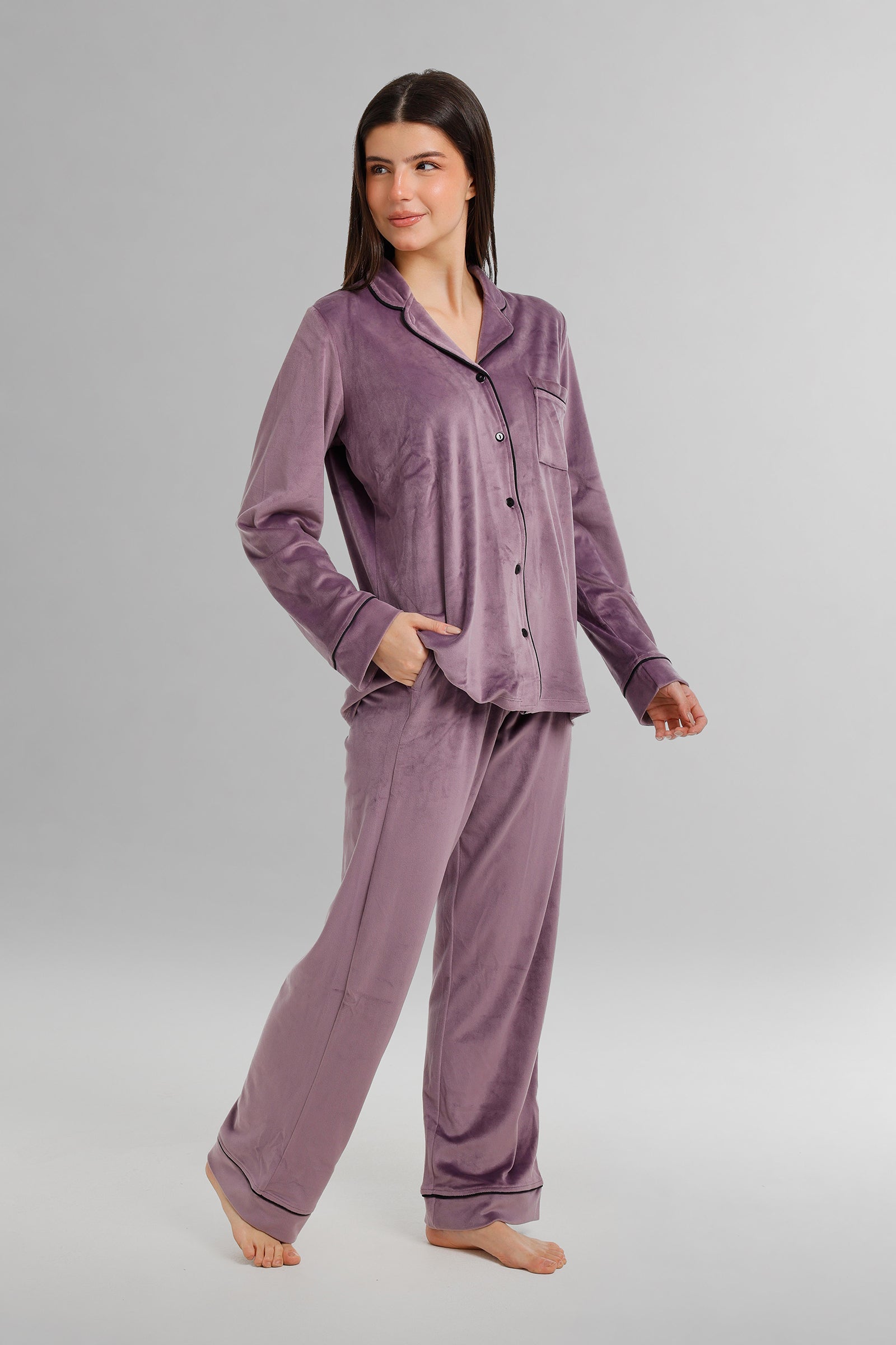 Piped Button-Front Pyjama