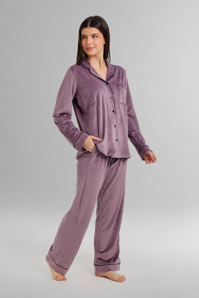 Piped Button-Front Pyjama