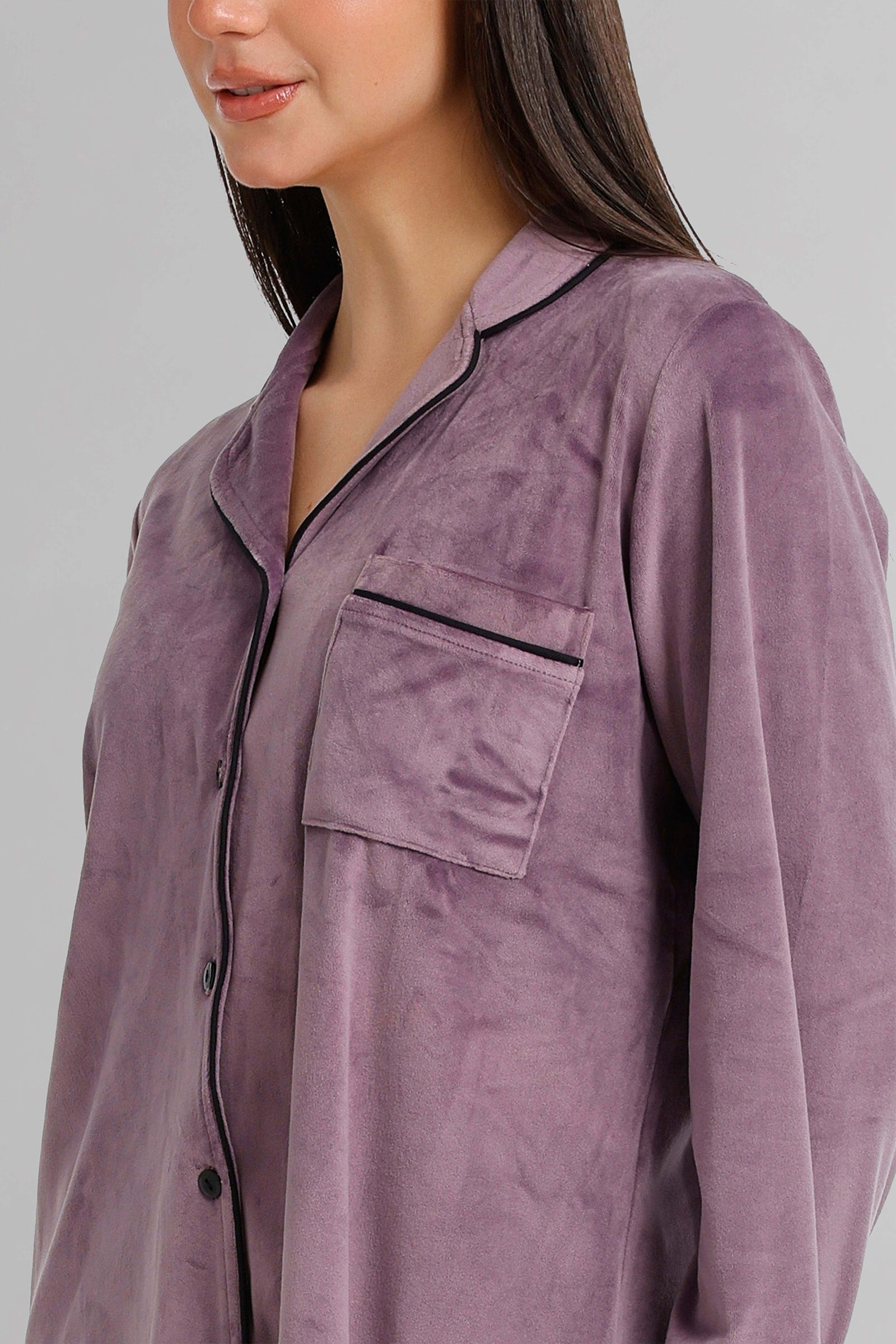 Piped Button-Front Pyjama