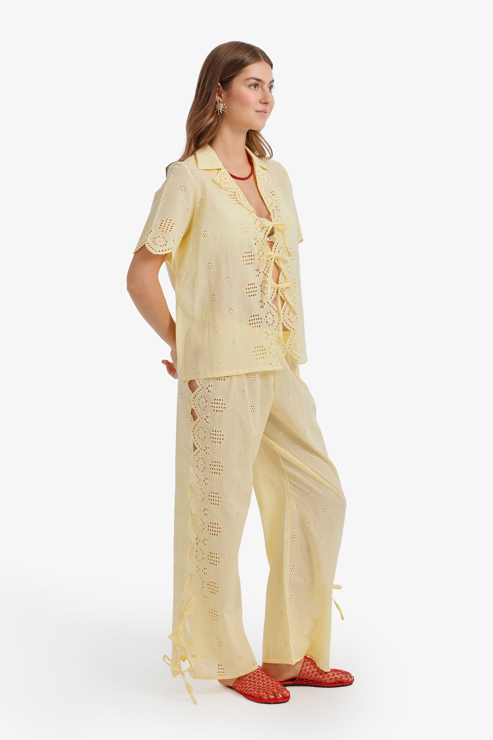 Eyelet Cutout Beach Set