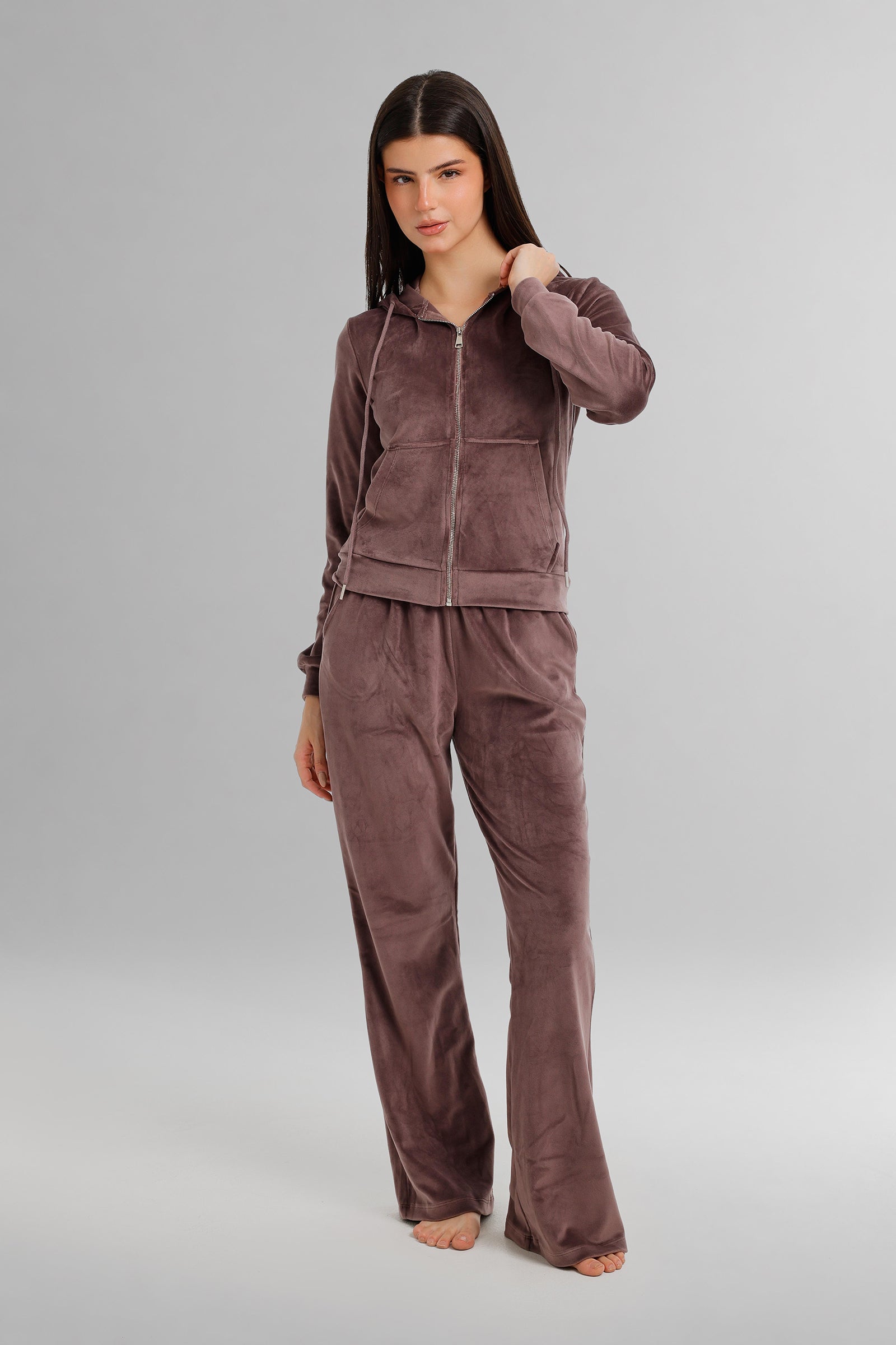 Hooded Zip-Up Velvet Pyjama