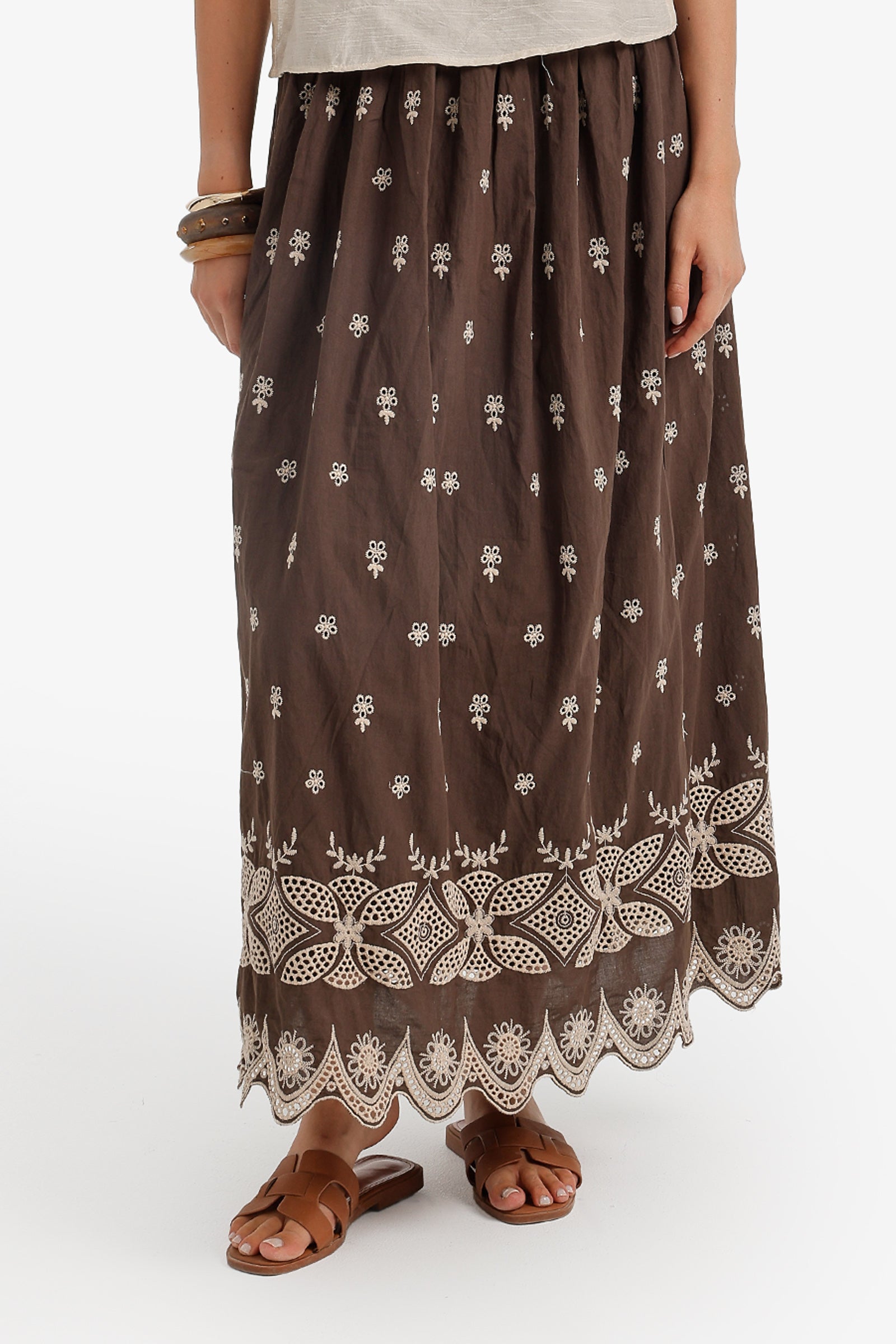 Scalloped-Hem Maxi Skirt