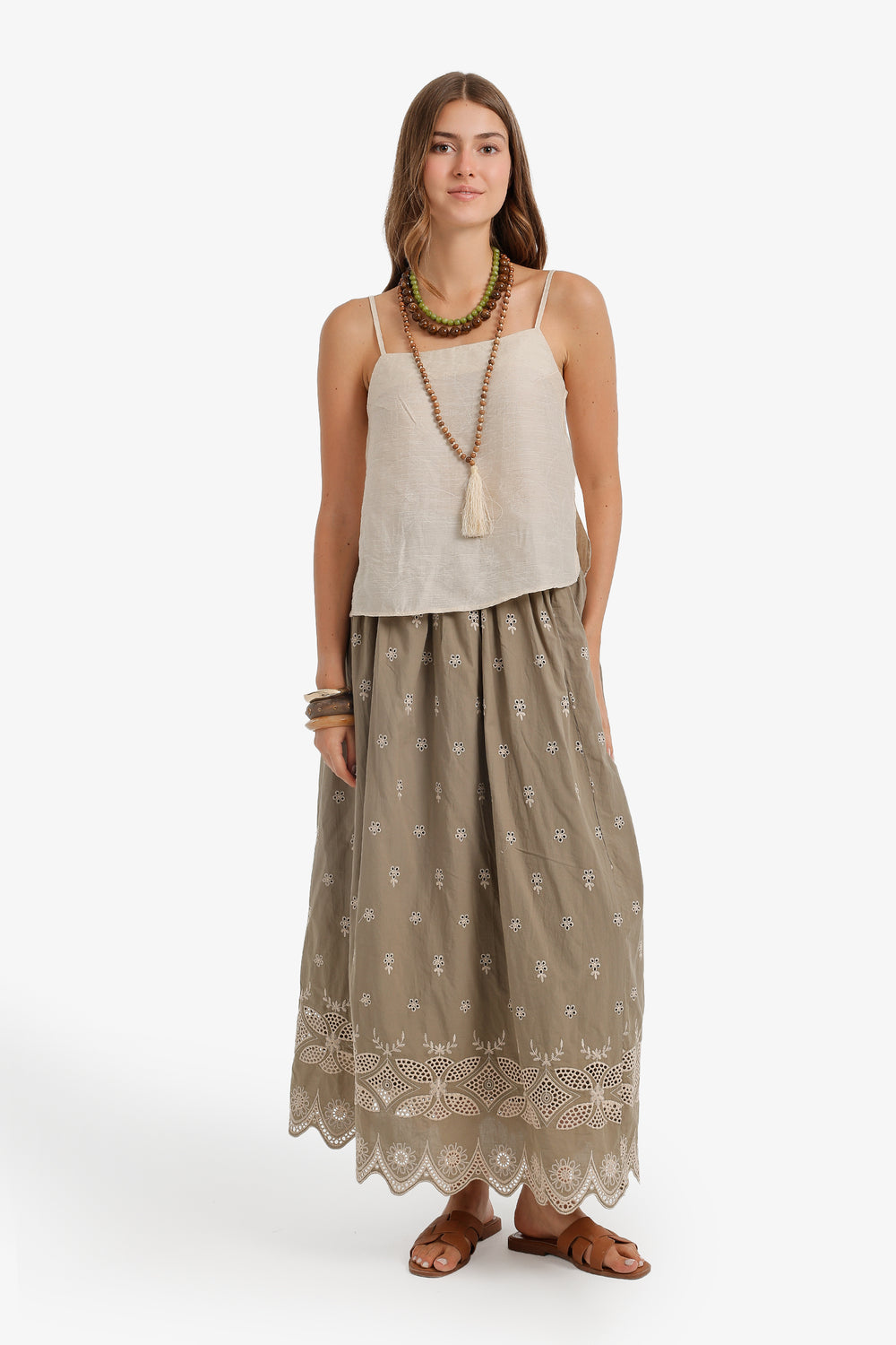 Scalloped-Hem Maxi Skirt