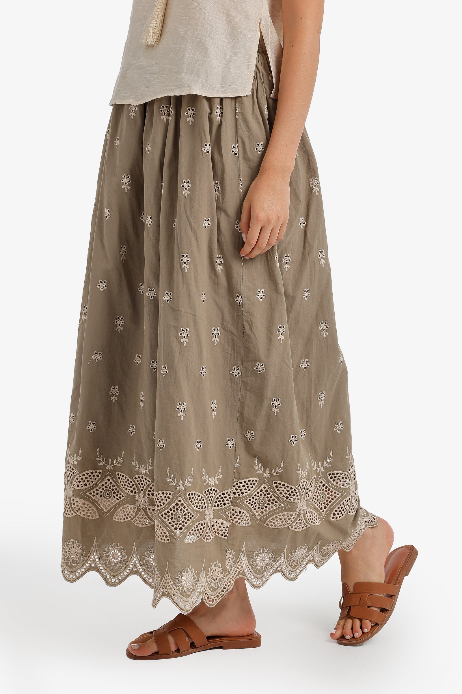Scalloped-Hem Maxi Skirt