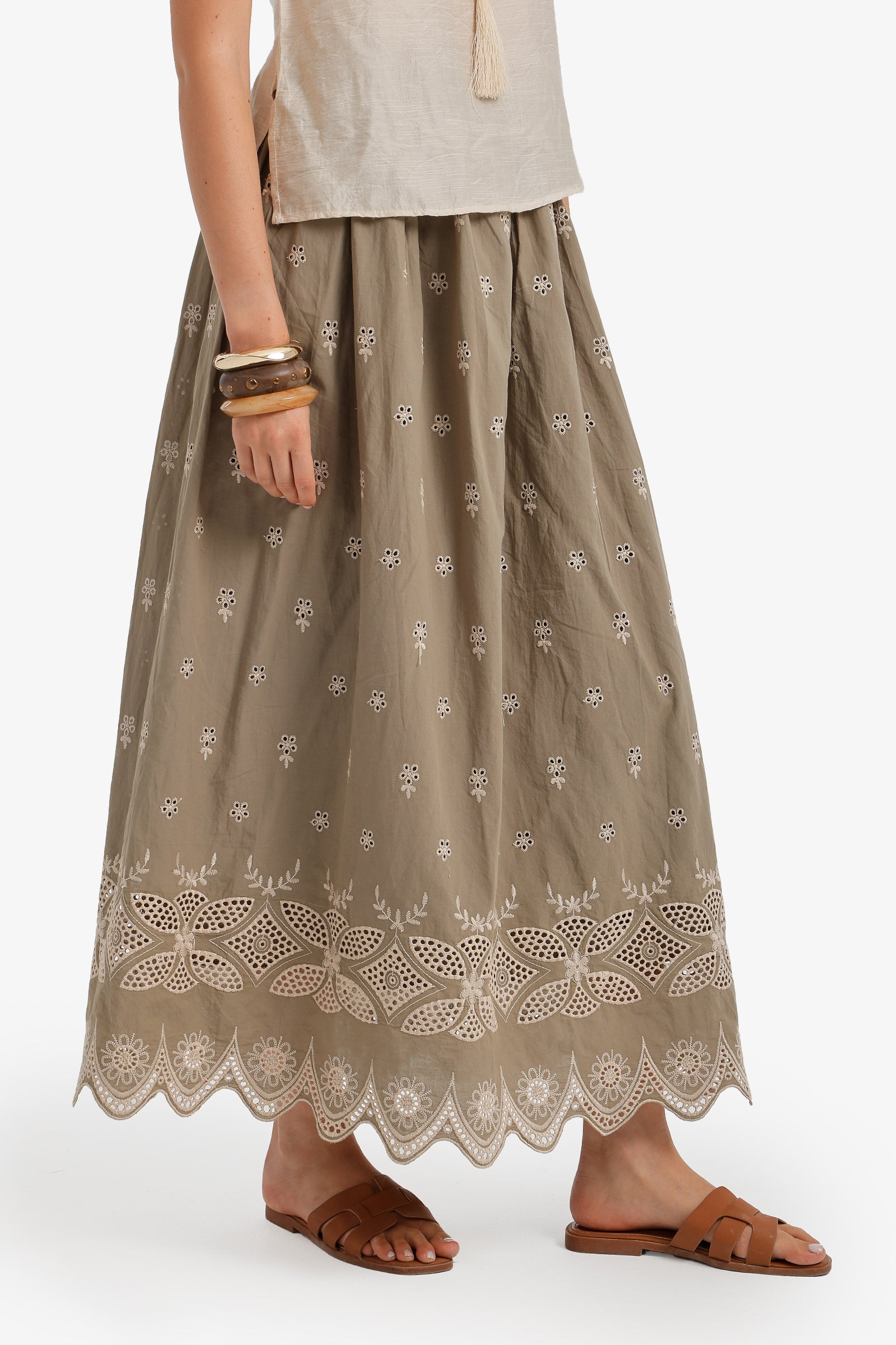 Scalloped-Hem Maxi Skirt