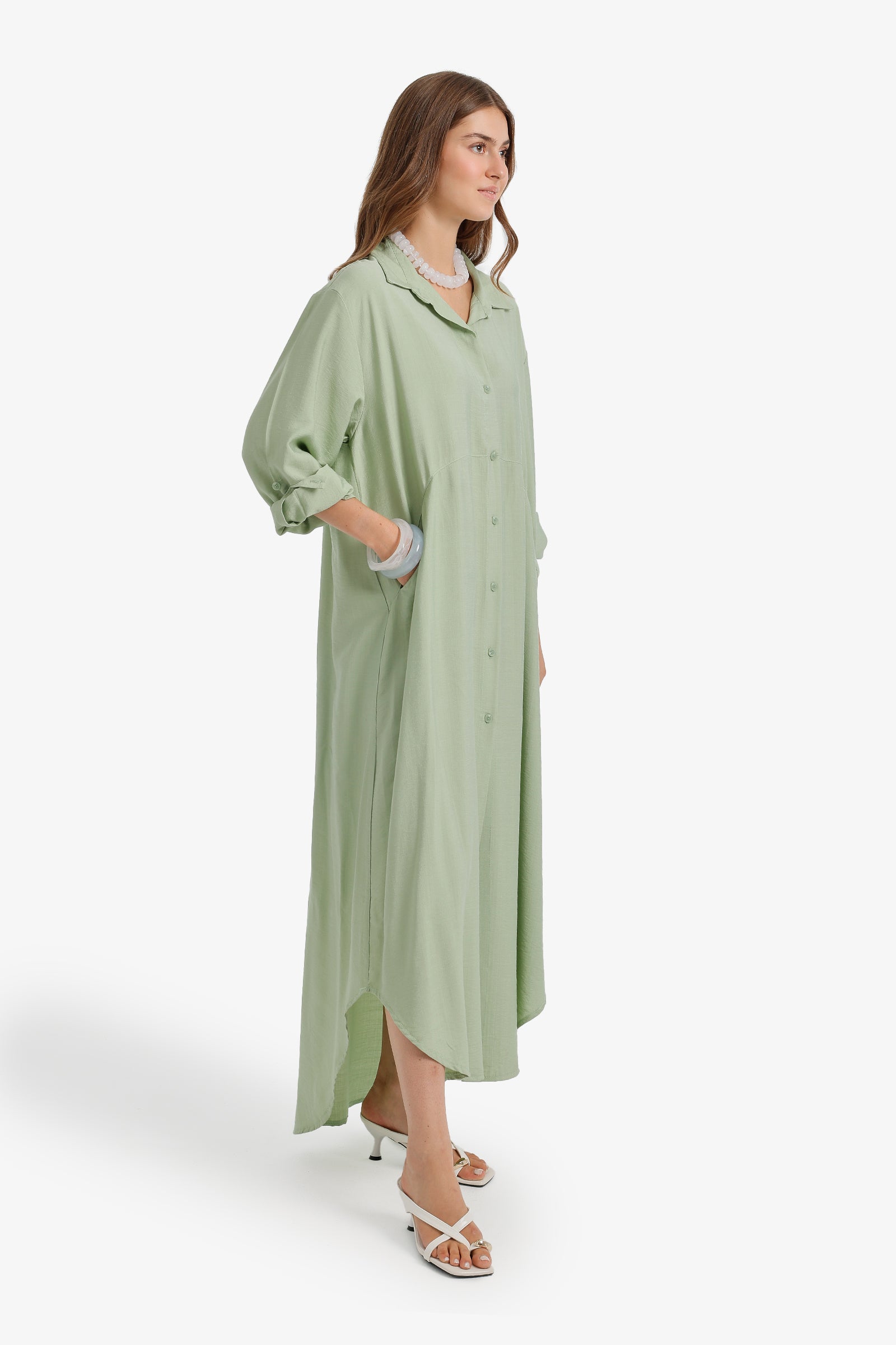 Tab Sleeve Shirt Dress