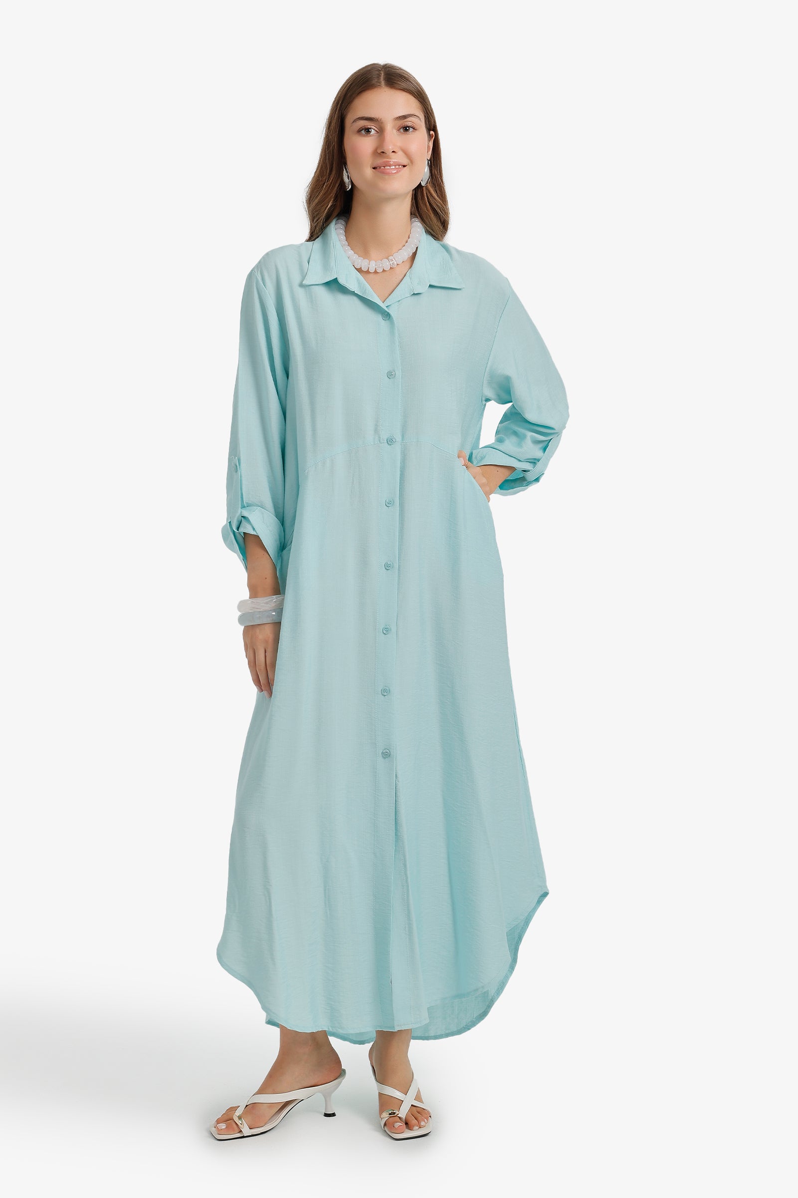 Tab Sleeve Shirt Dress