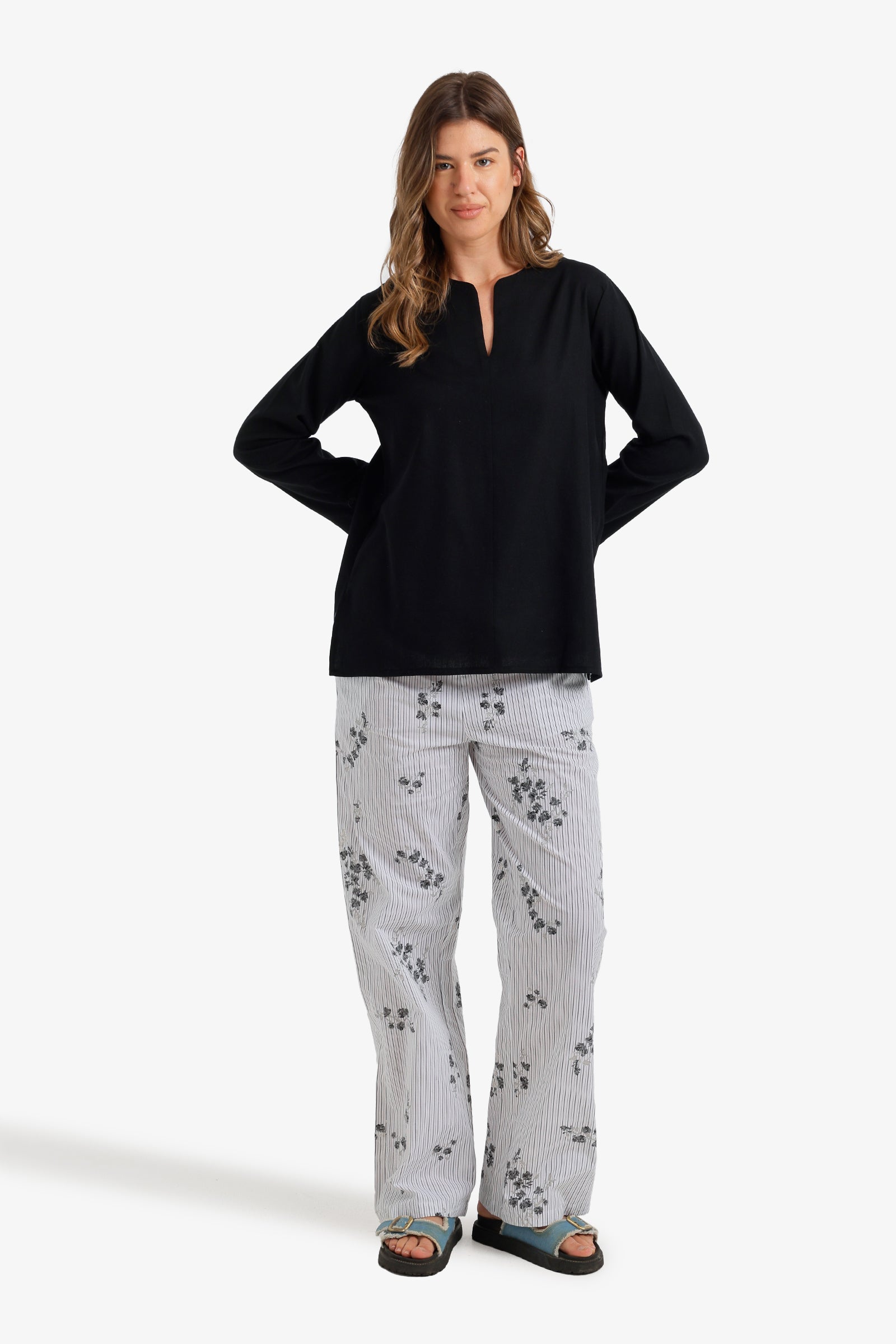 Striped Floral Print Pants