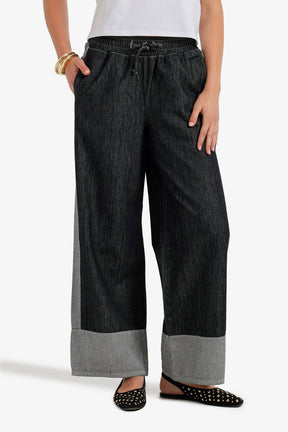 Two-Tone Denim Pants