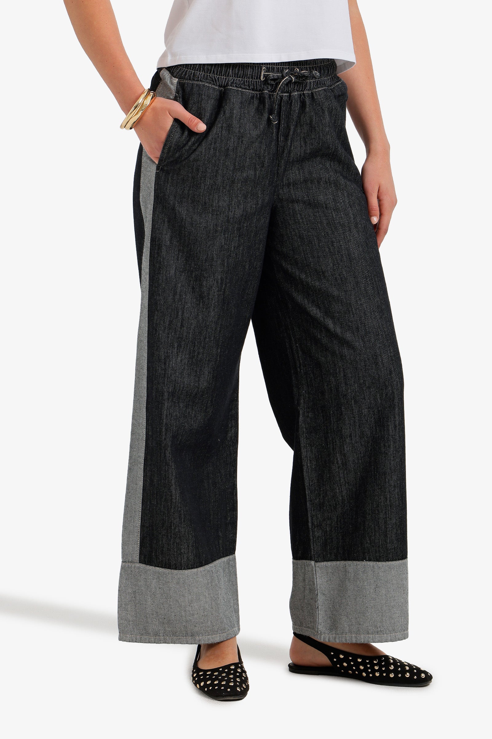 Two-Tone Denim Pants