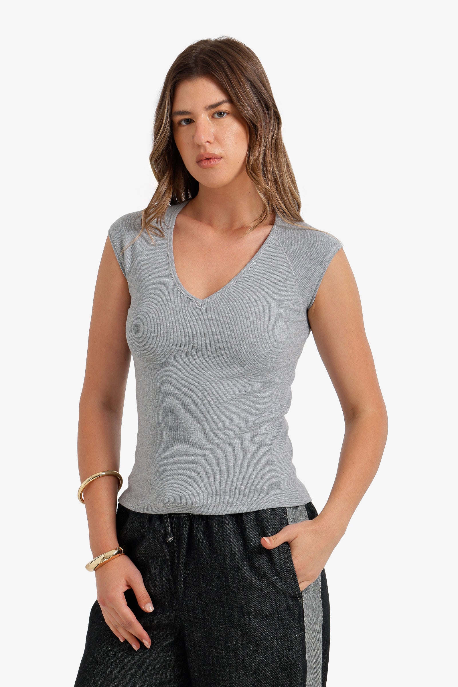 V-Neck Ribbed Top