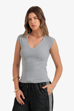 V-Neck Ribbed Top