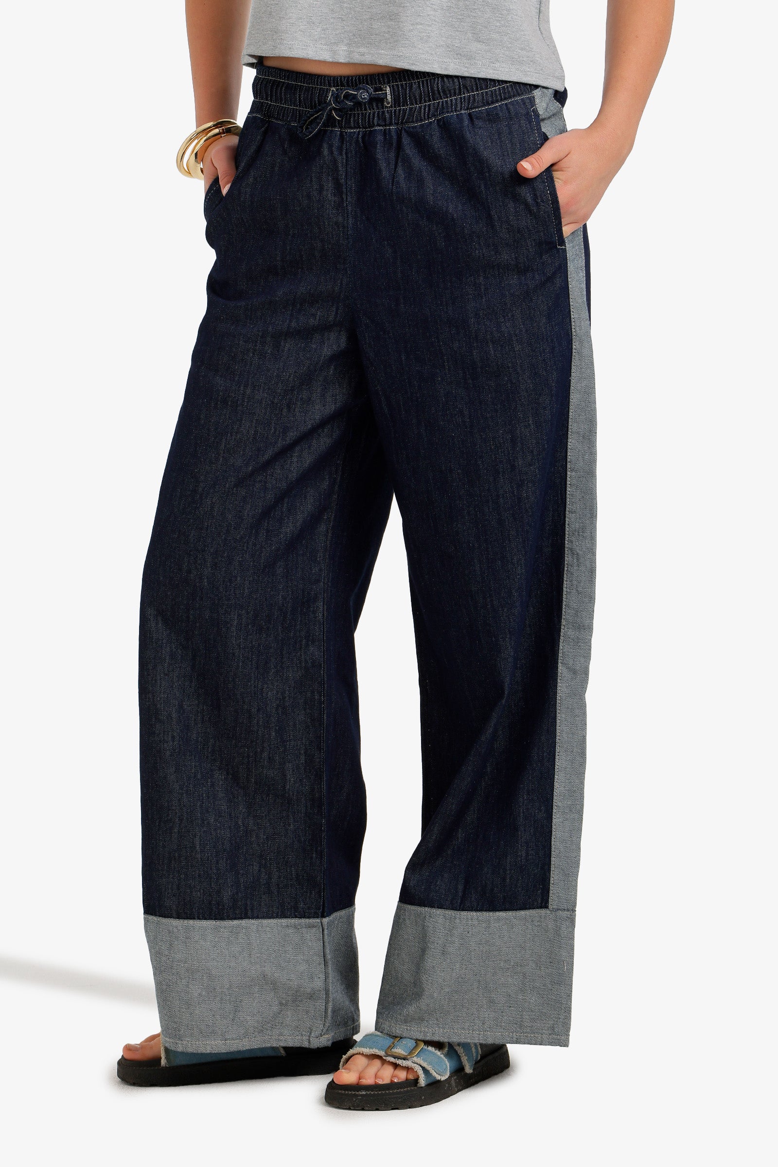 Two-Tone Denim Pants