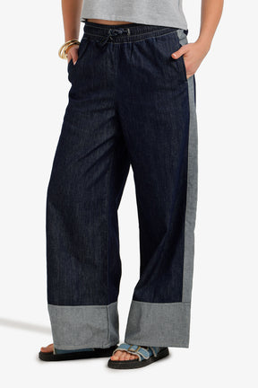Two-Tone Denim Pants