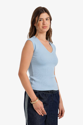 V-Neck Ribbed Top