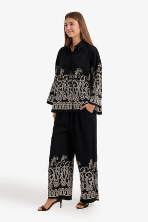 Embroidered Wide-Leg Set