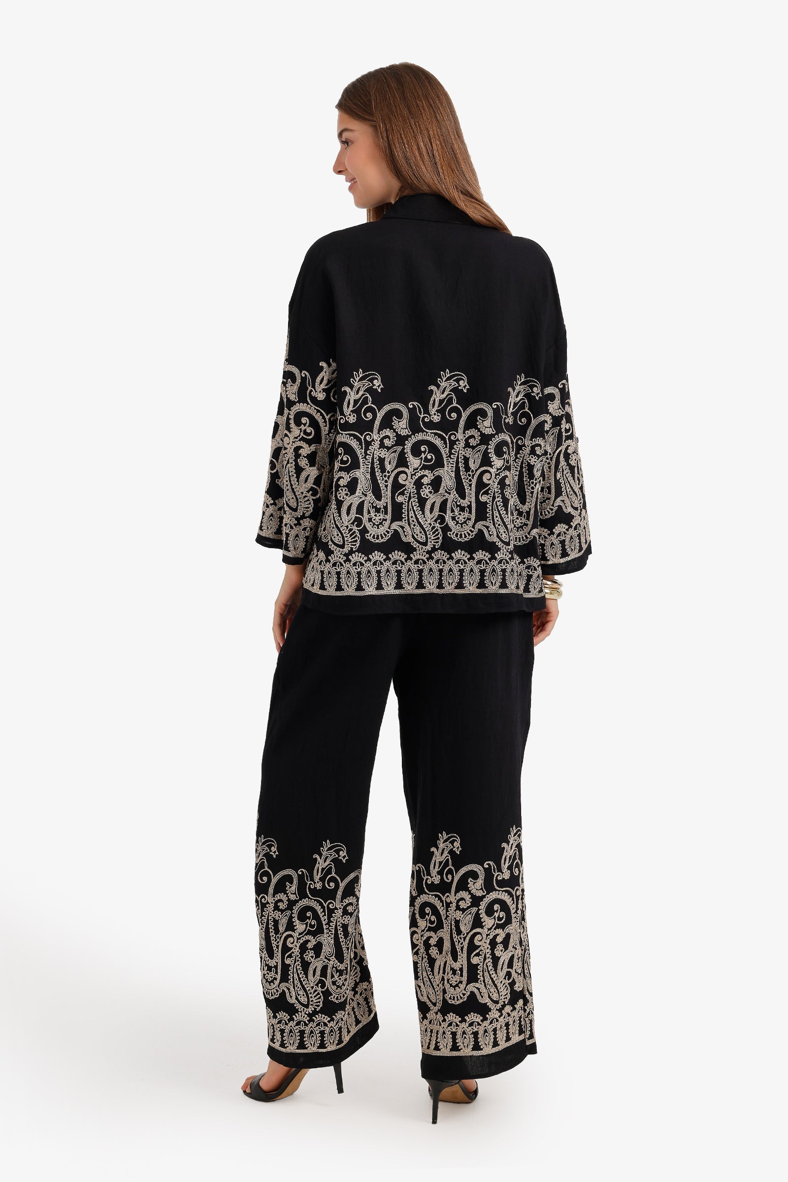 Embroidered Wide-Leg Set