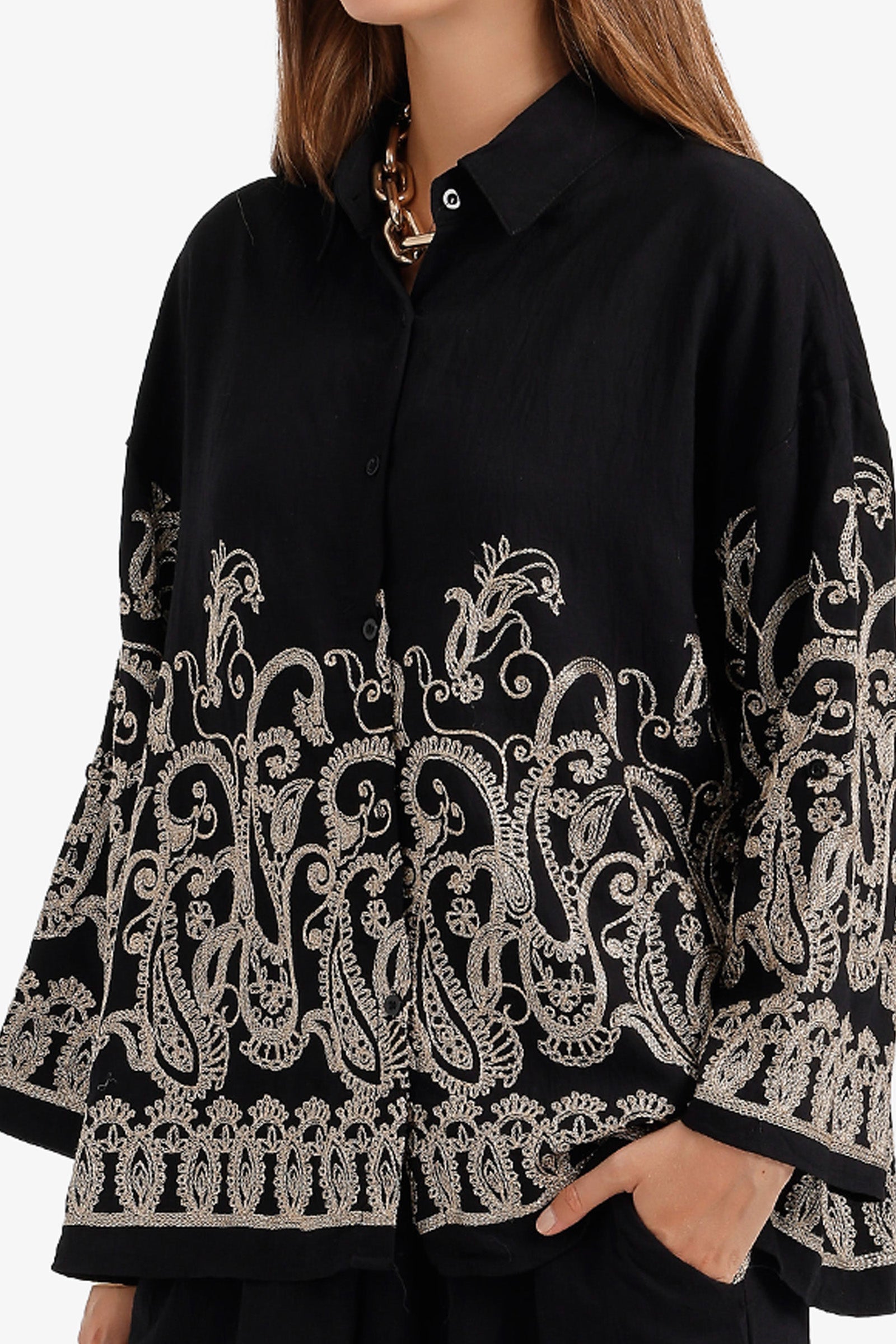 Embroidered Wide-Leg Set