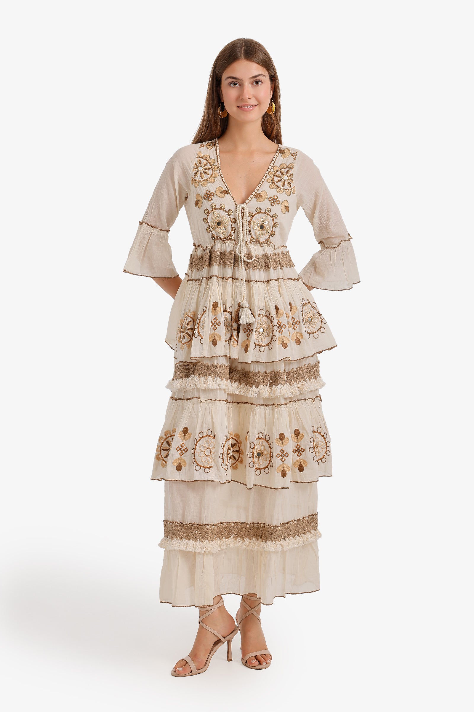 Embroidered Tiered Dress