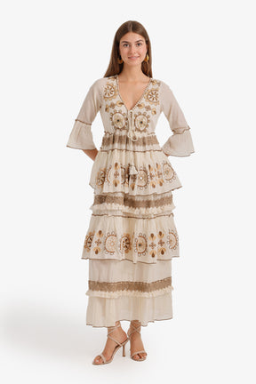 Embroidered Tiered Dress