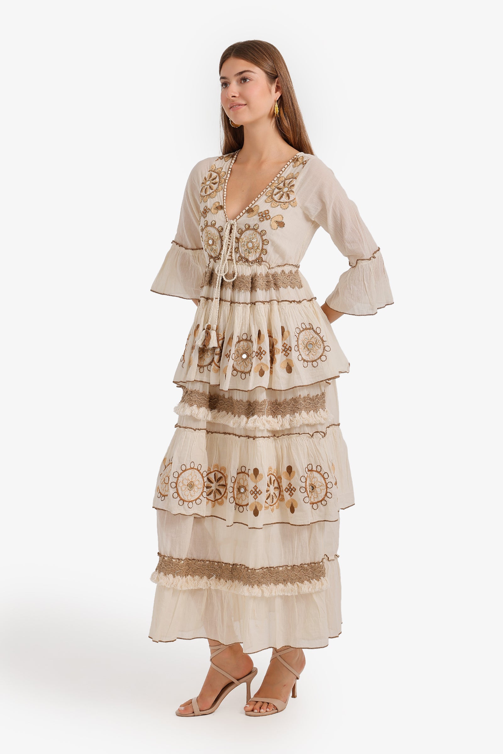Embroidered Tiered Dress