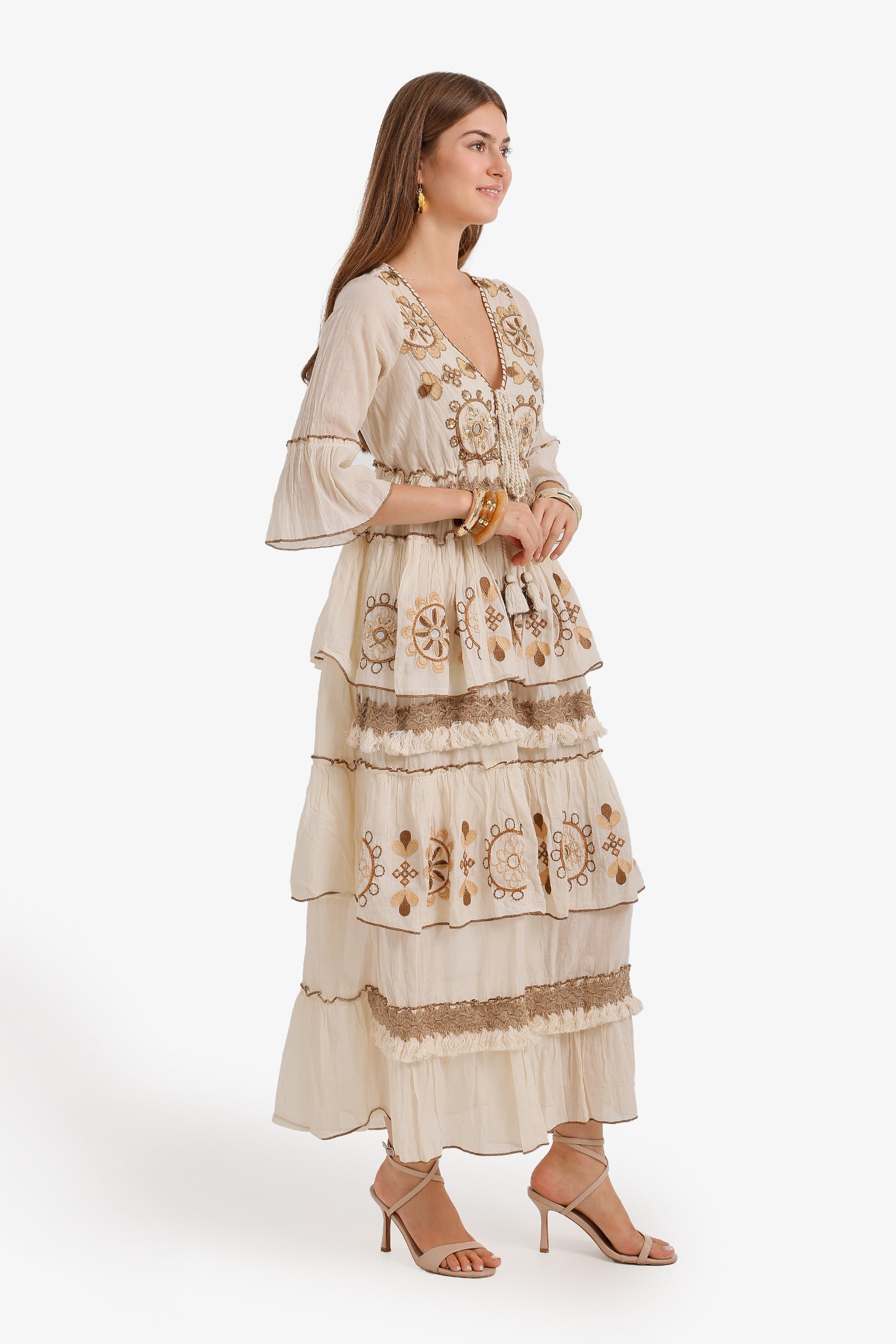 Embroidered Tiered Dress