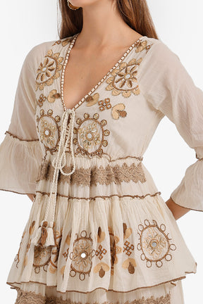 Embroidered Tiered Dress