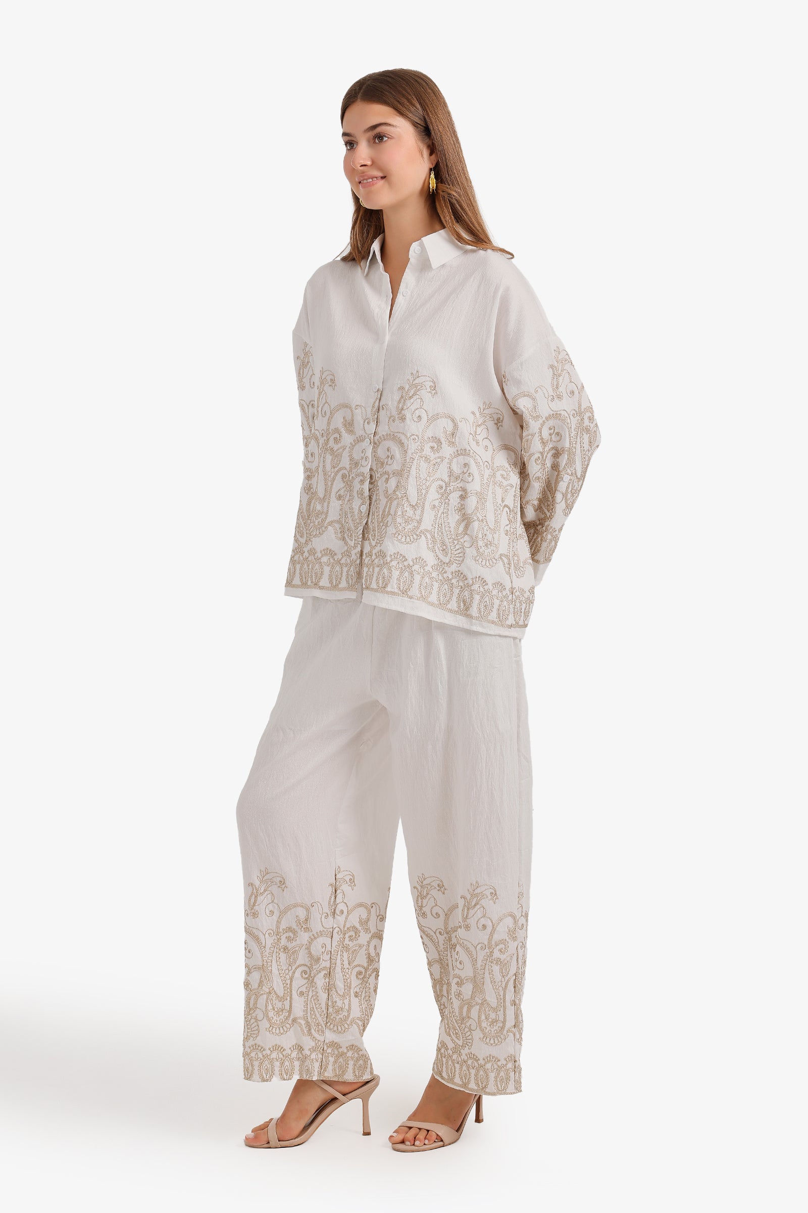 Embroidered Wide-Leg Set