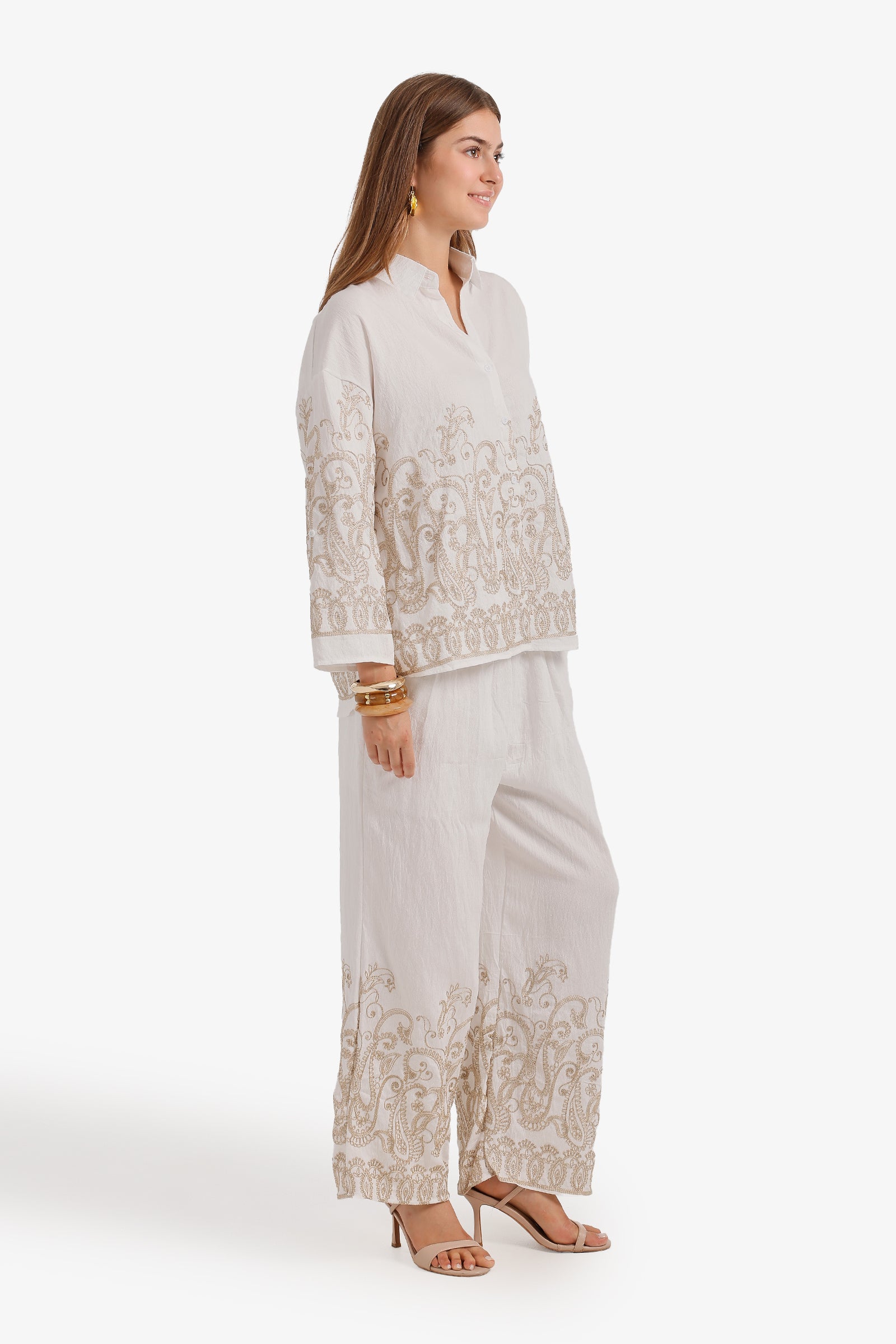 Embroidered Wide-Leg Set