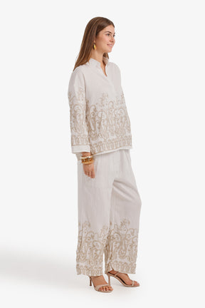 Embroidered Wide-Leg Set