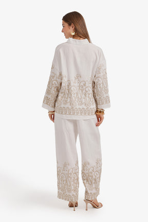 Embroidered Wide-Leg Set