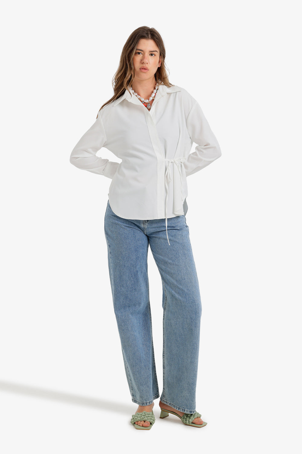 Cinched Hidden-Placket Shirt