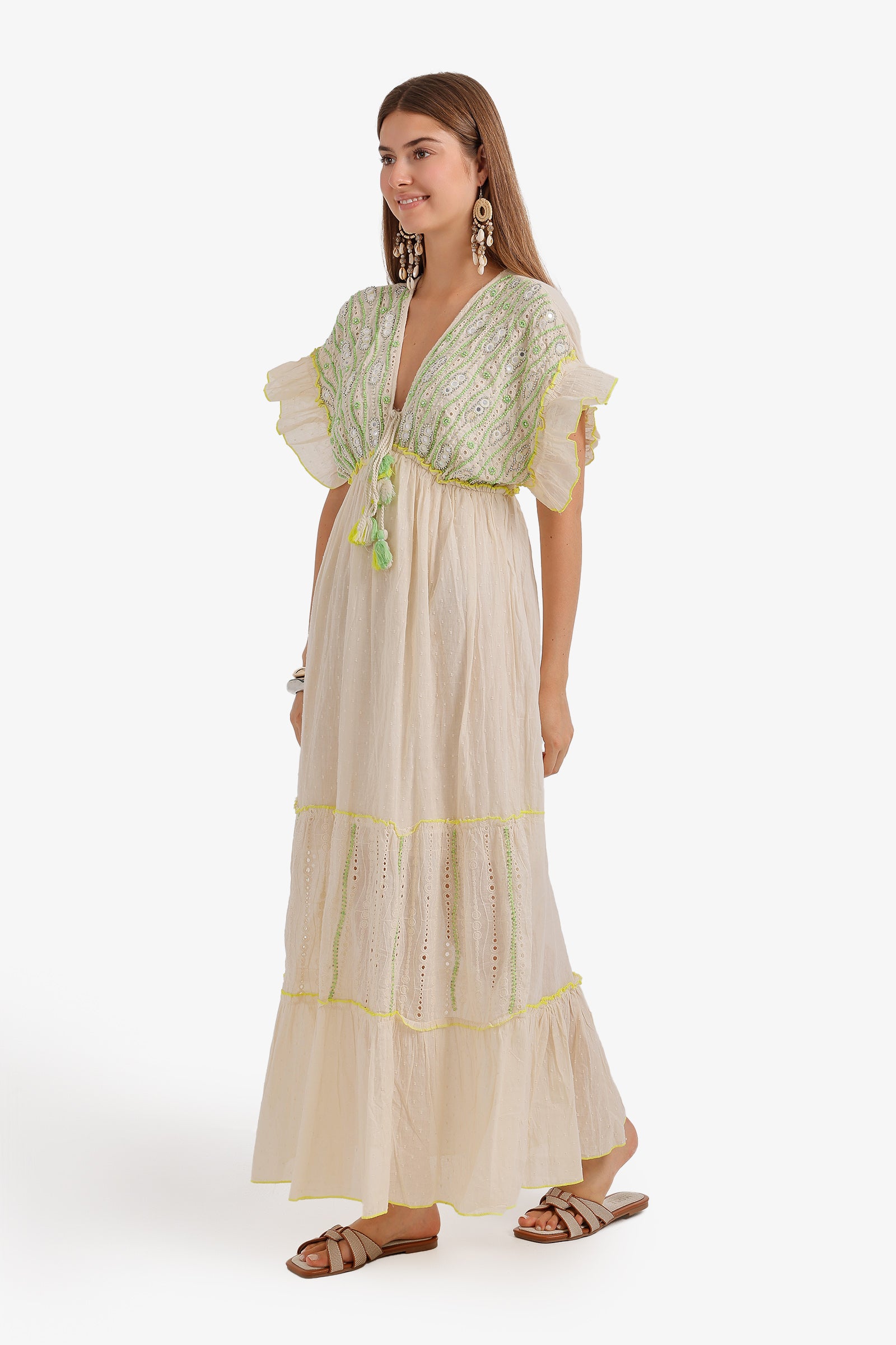 Flutter-Sleeve Embroidered Dress