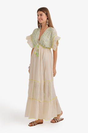Flutter-Sleeve Embroidered Dress