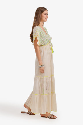 Flutter-Sleeve Embroidered Dress