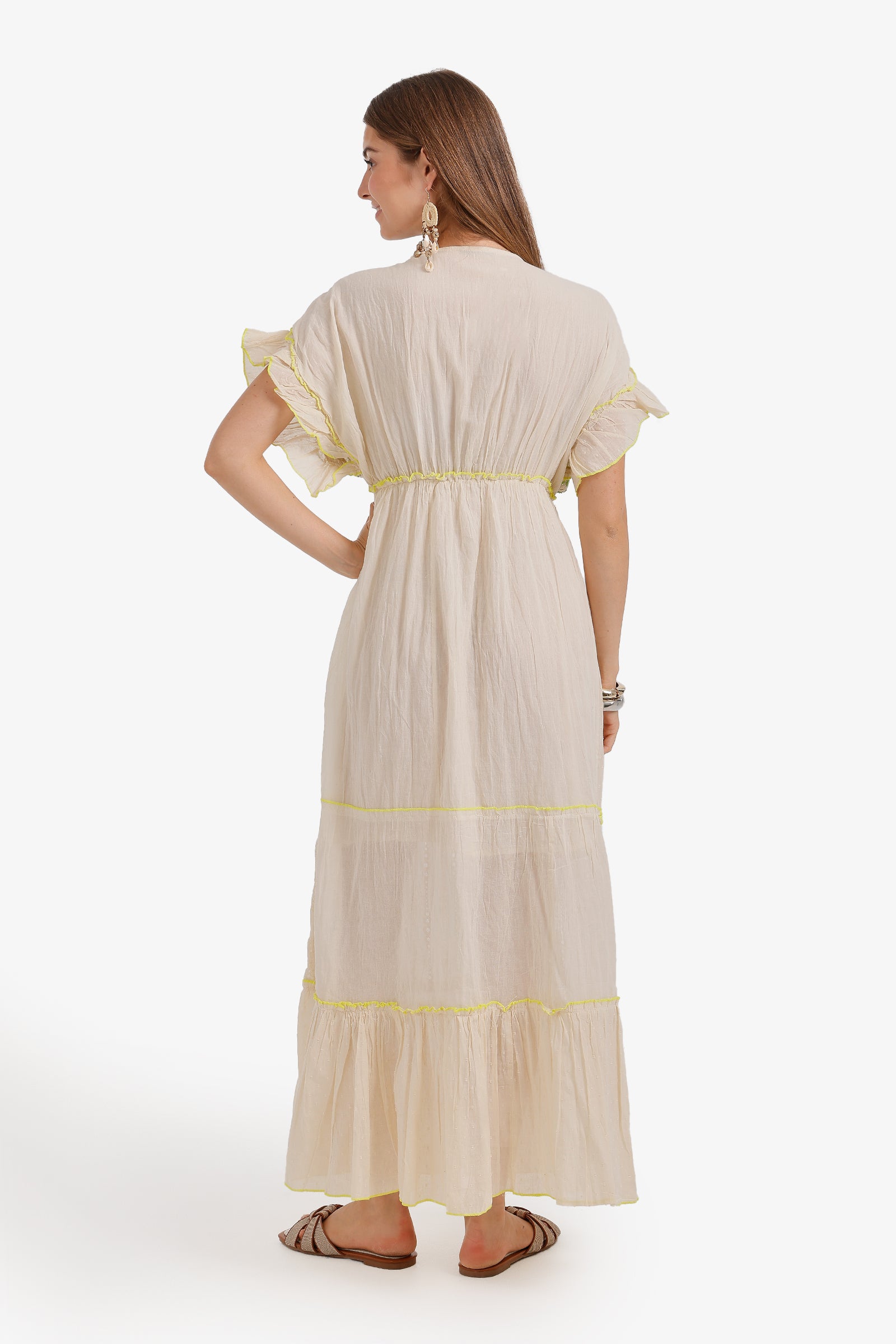 Flutter-Sleeve Embroidered Dress