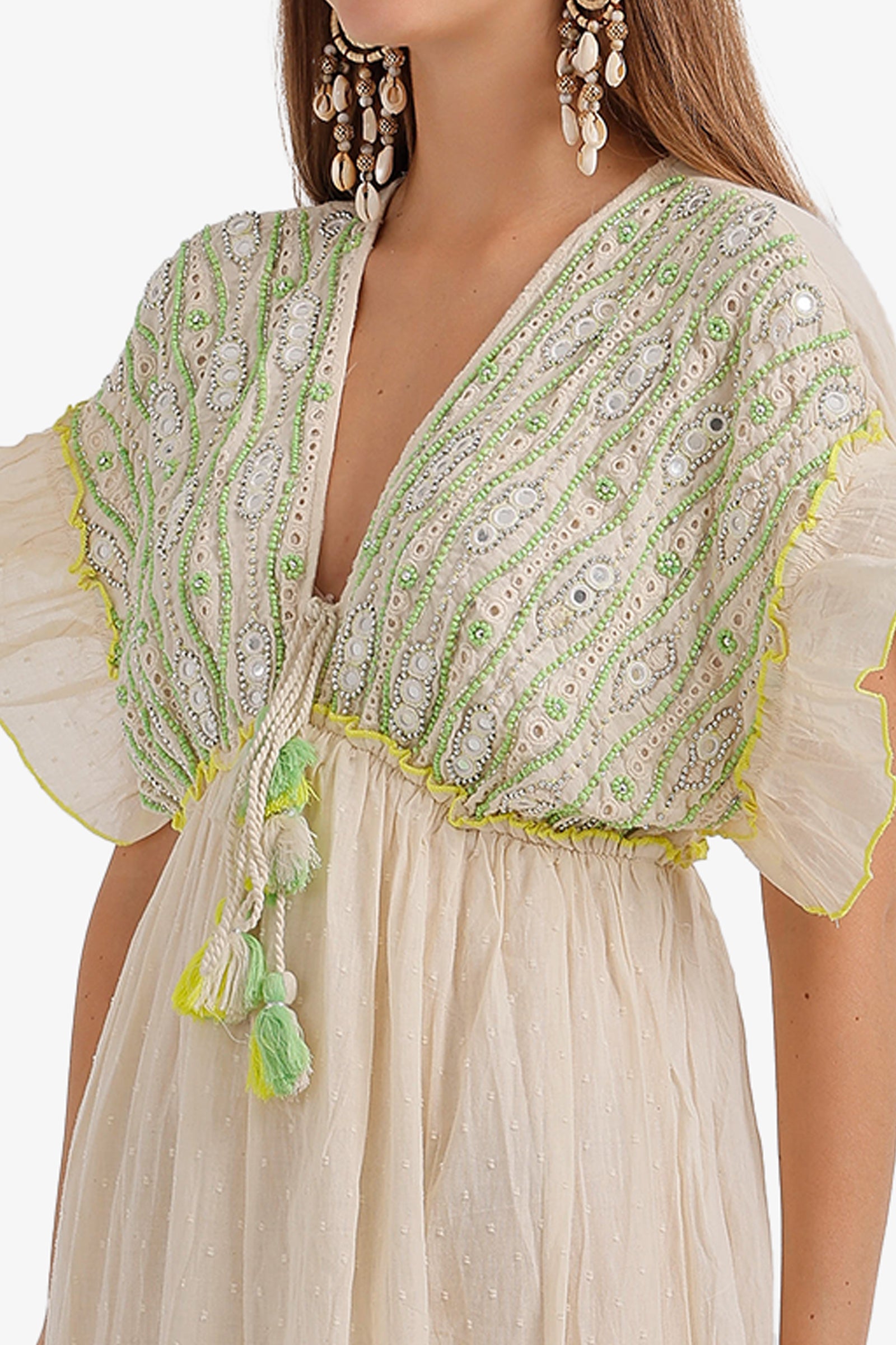 Flutter-Sleeve Embroidered Dress