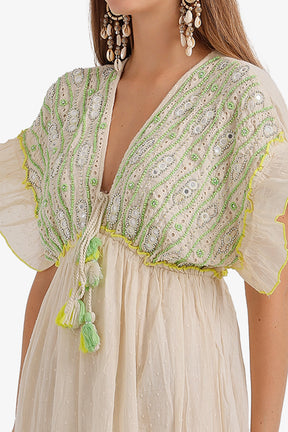Flutter-Sleeve Embroidered Dress